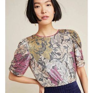 Anthropologie Marie Sequin Puff Sleeve Blouse